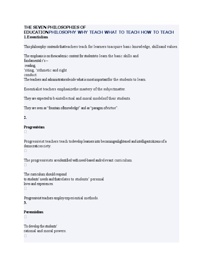 Seven Educational Philosophies Explained | PDF | Pragmatism ...