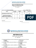 Table of Specification: Summative Assessment