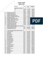 Paint Shop Price List