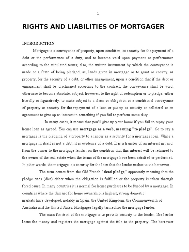 Mortgage Rights and Liabilities Explained | PDF | Mortgage Law ...