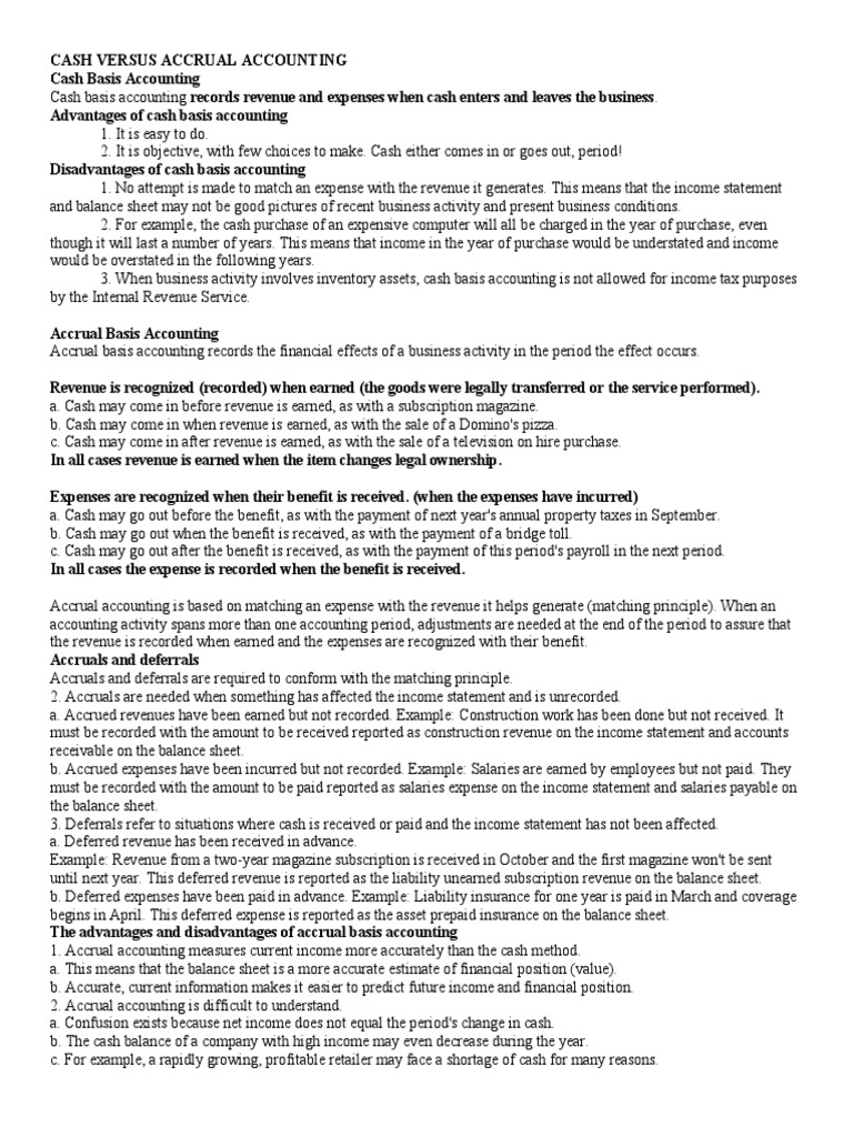 Cash Versus Accrual Accounting | PDF | Deferral | Accrual