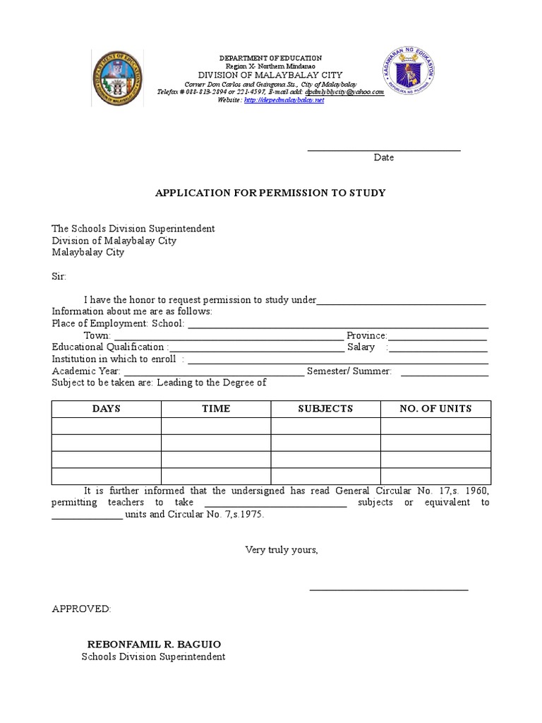Application for Study Permission Form | PDF