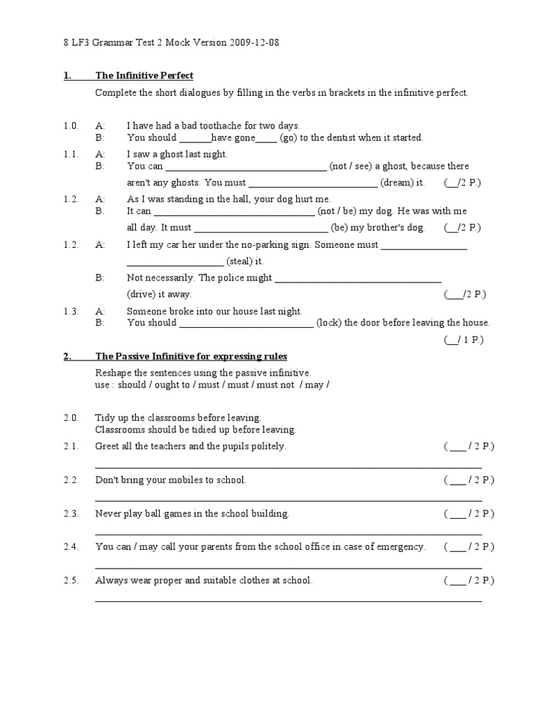 Green Line G8 Band 4 Unit 2 Grammar Mock Test | PDF | Verb | Linguistic ...