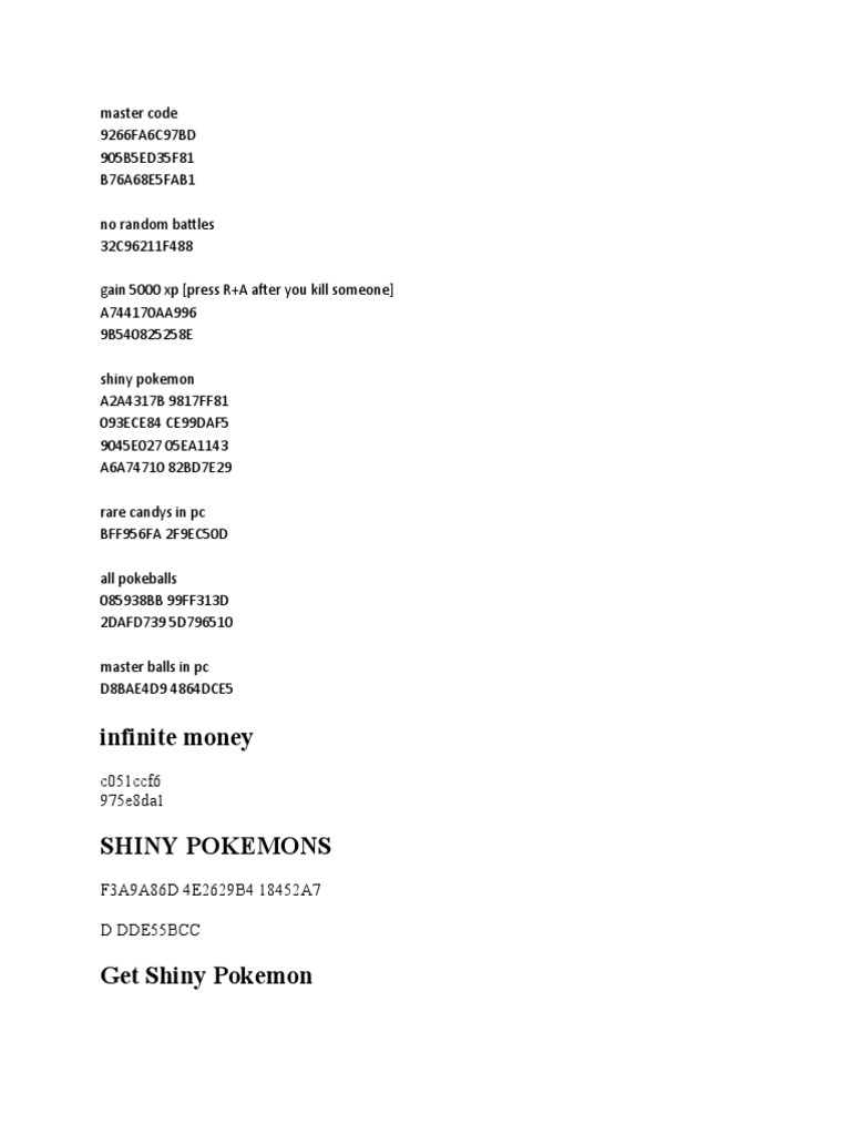 Pokemon Cheat Codes Guide | PDF