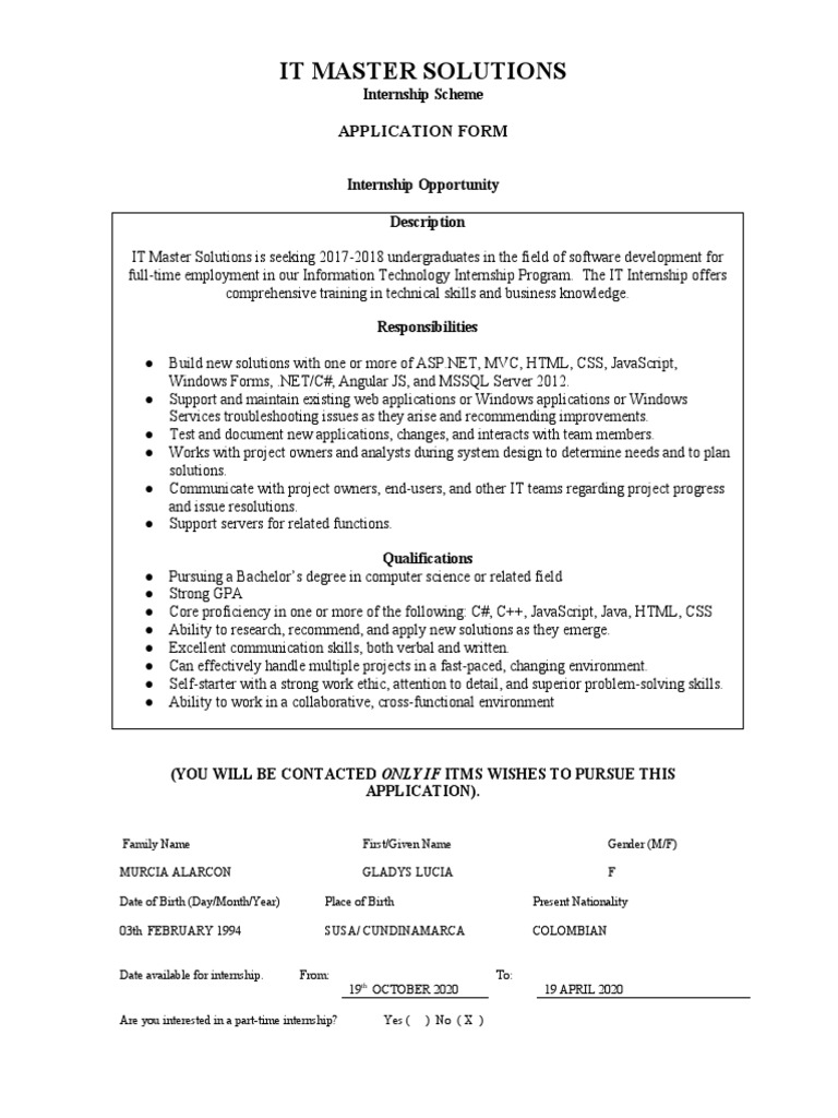 It Master Solutions: Application Form | PDF | Academic Degree ...