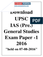 UPSC IAS Pre General Studies Exam Paper 2016 Paper 1 Held On 07 08 2016 - WWW - Iasexamportal.com - PDF