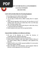 Department of Mechanical Engineering: CAD/CAM Lab Safety Rules For Protecting Equipment