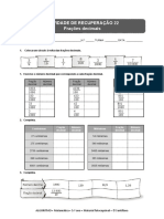 Atividade de Recuperação 22 Frações Decimais
