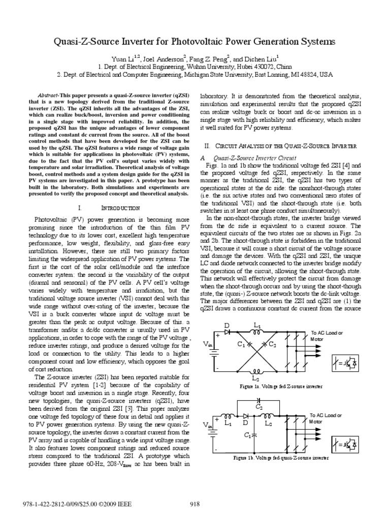 Quasi-Z-Source Inverter For Photovoltaic Power Generation Systems PDF ...
