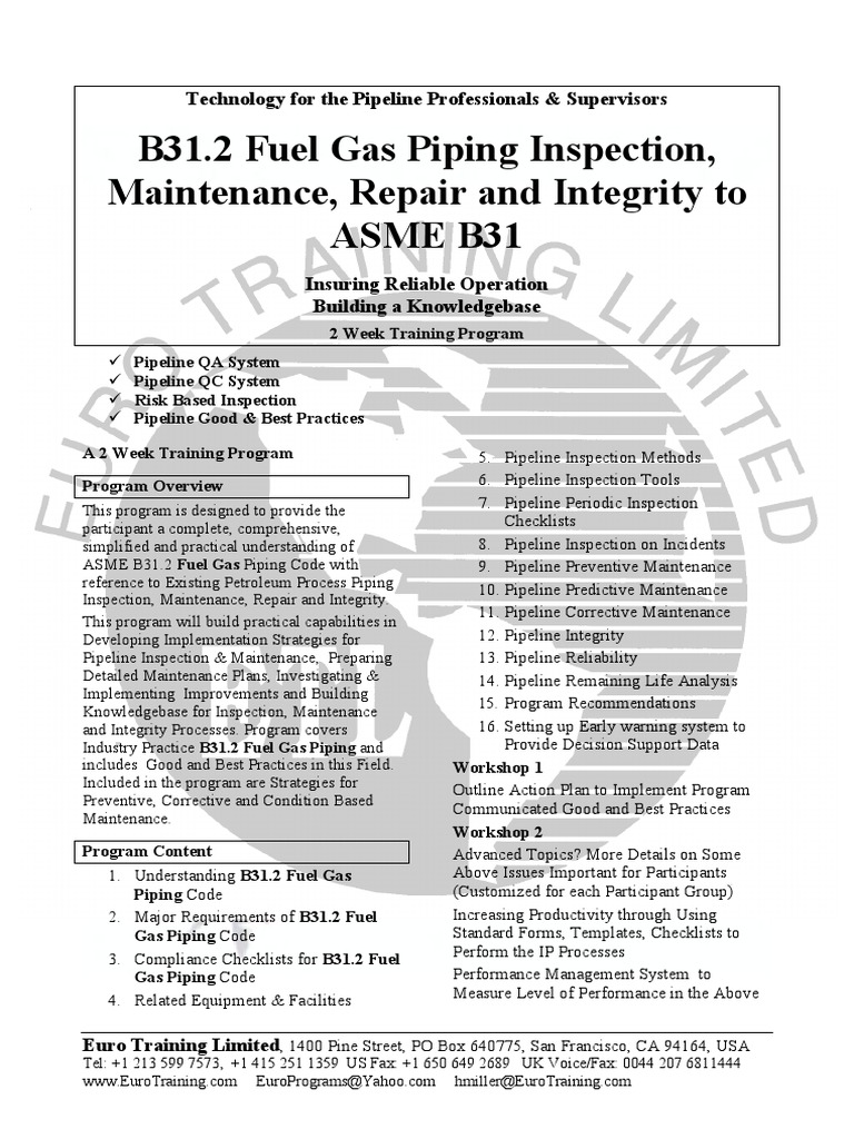 Comprehensive 2Week Training Program on Fuel Gas Piping Inspection
