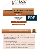 Management of Technology, Innovations and Change: Lecture Plan Presentation