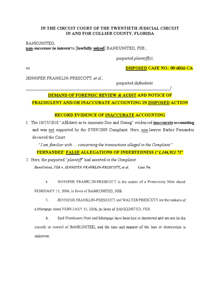 Forensic Audit Demand in BankUnited Case | PDF | Promissory Note ...