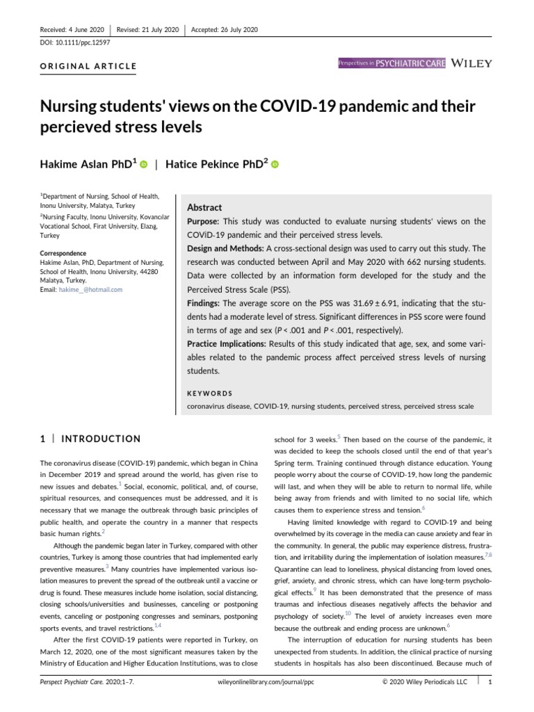 Nursing Students' Views On The COVID 19 Pandemic and Their Percieved ...