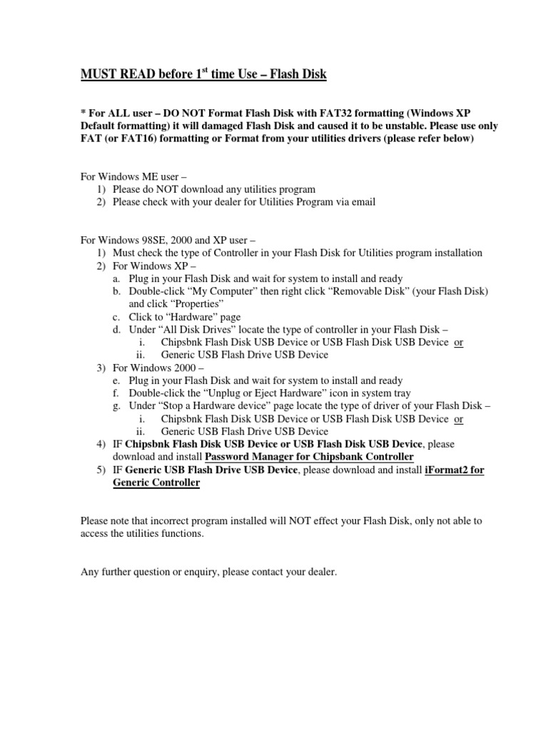 Flash Disk Setup Guide for Users | PDF