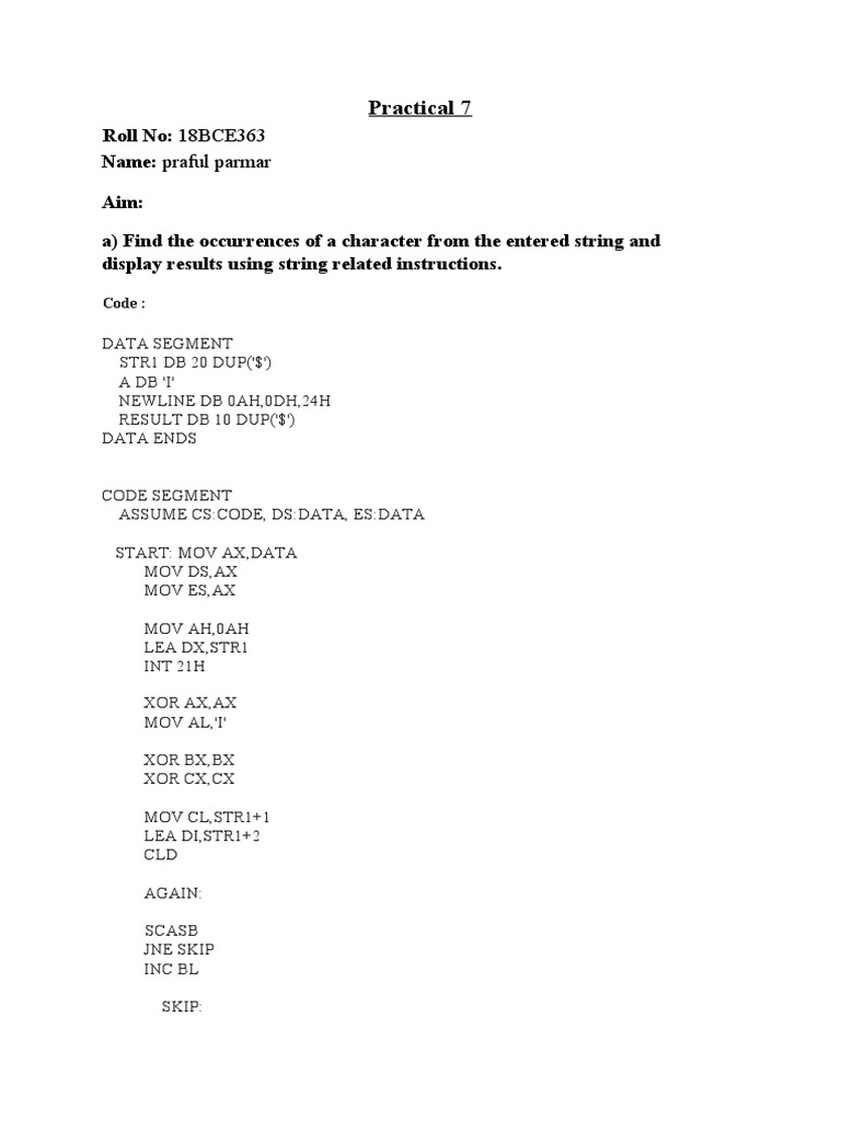 Assembly String Search Programs | PDF