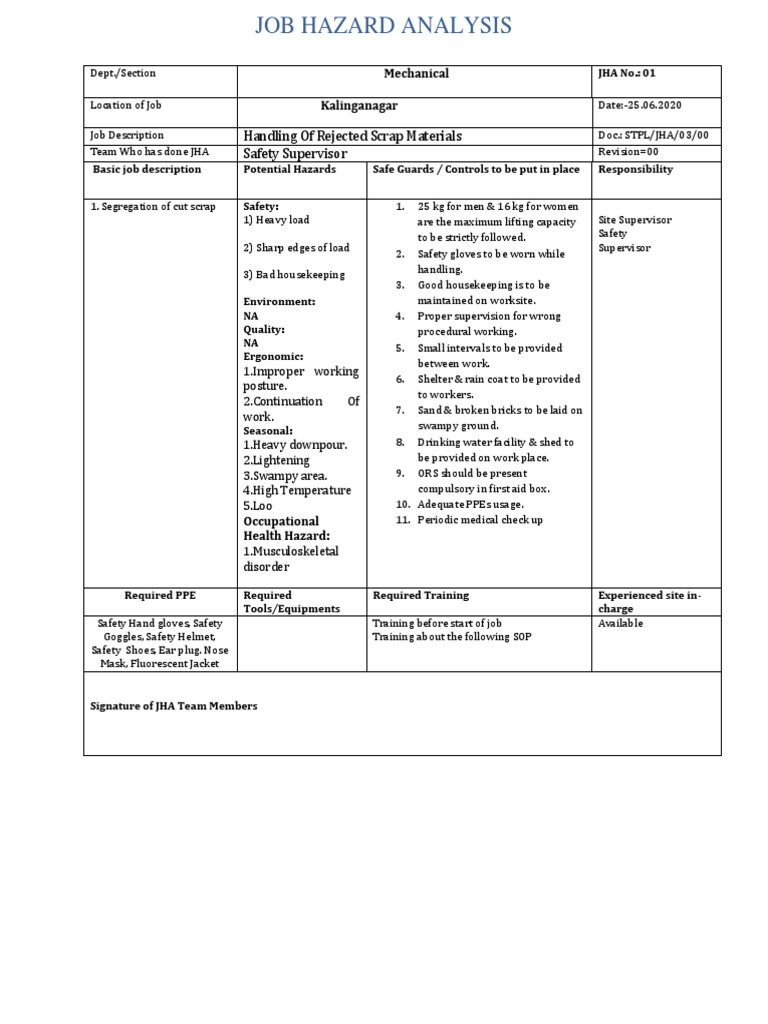 Job Hazard Analysis for Scrap Handling | PDF | Personal Protective ...