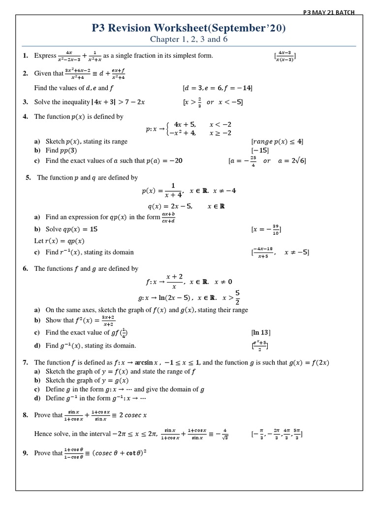 P3 Mathematics Revision Worksheet | PDF | Sine | Function (Mathematics)
