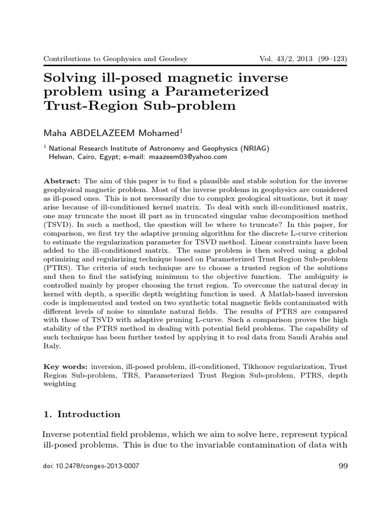(13380540 - Contributions To Geophysics and Geodesy) Solving Ill-Posed ...