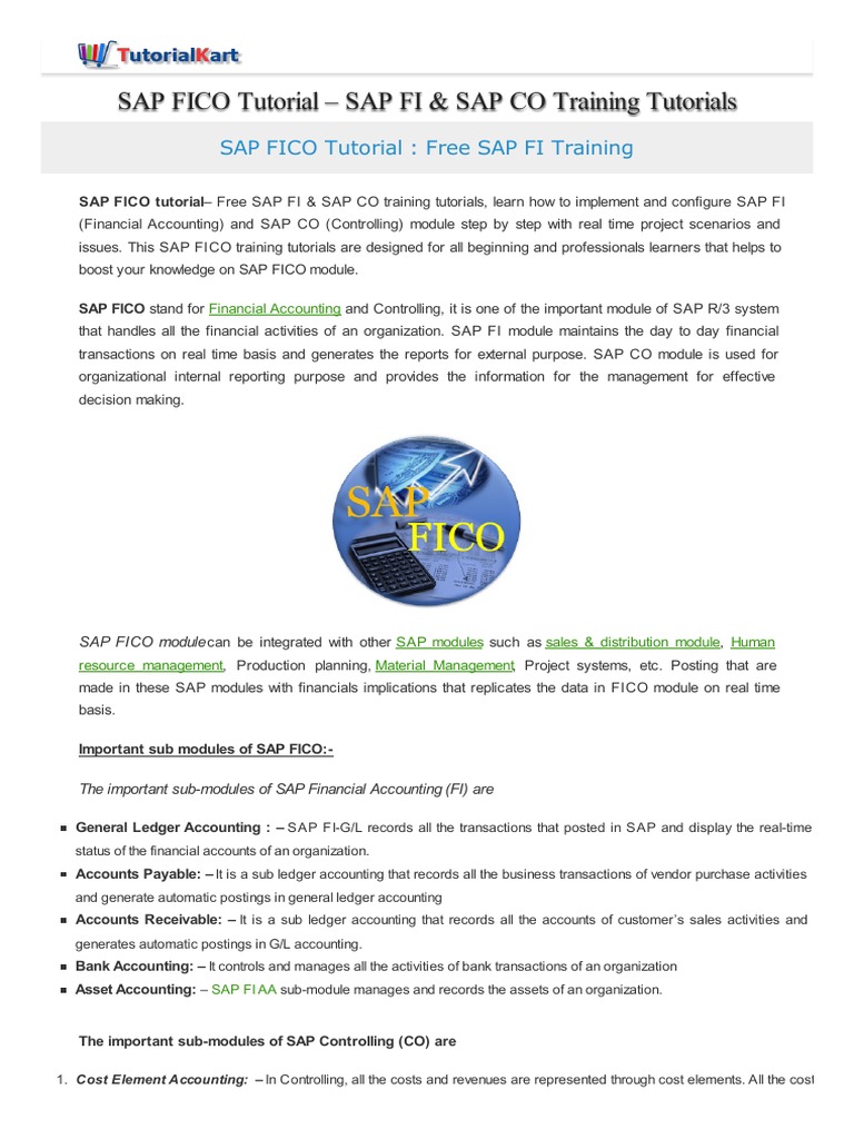 SAP FICO Tutorial - SAP FI & SAP CO Training Tutorials | PDF | Cost ...