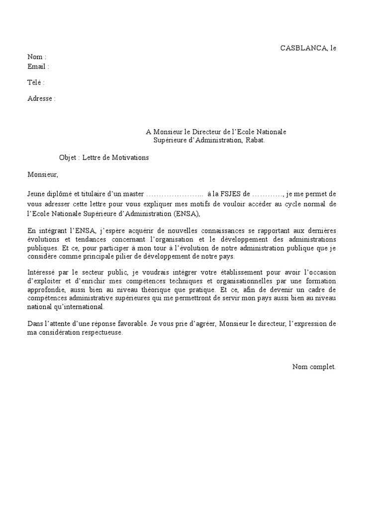 Lettre de Motivation ENSA  PDF