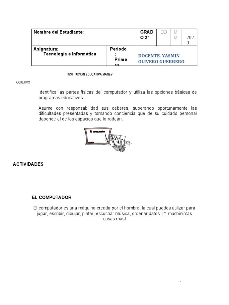 Guia de Tecnologia Grado 2° | PDF | Informática | Hardware