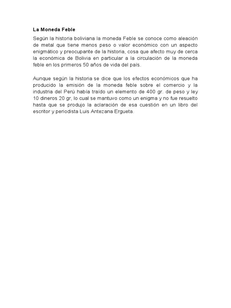 La Moneda Feble en Bolivia | PDF