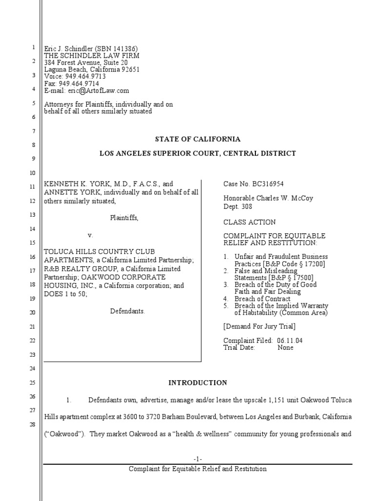 California Superior Court Complaint Example Format Class Action California Superior Court Complaint Example Format Class Action