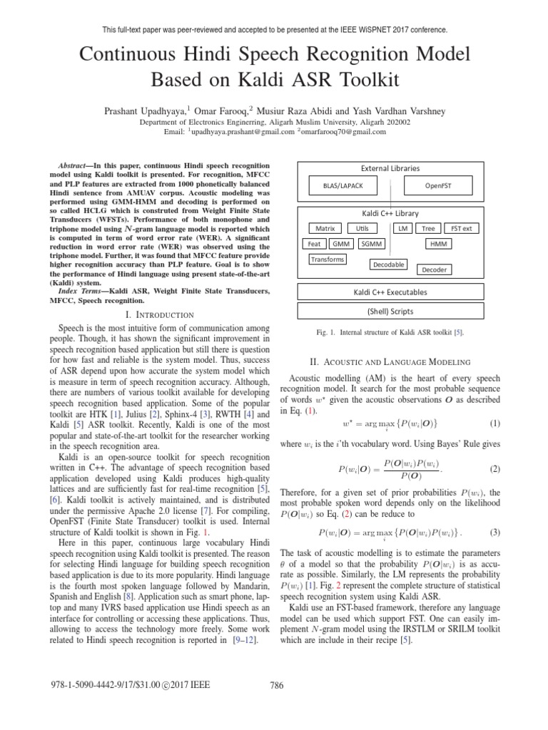 Continuous Hindi Speech Recognition Model Based On Kaldi ASR Toolkit ...