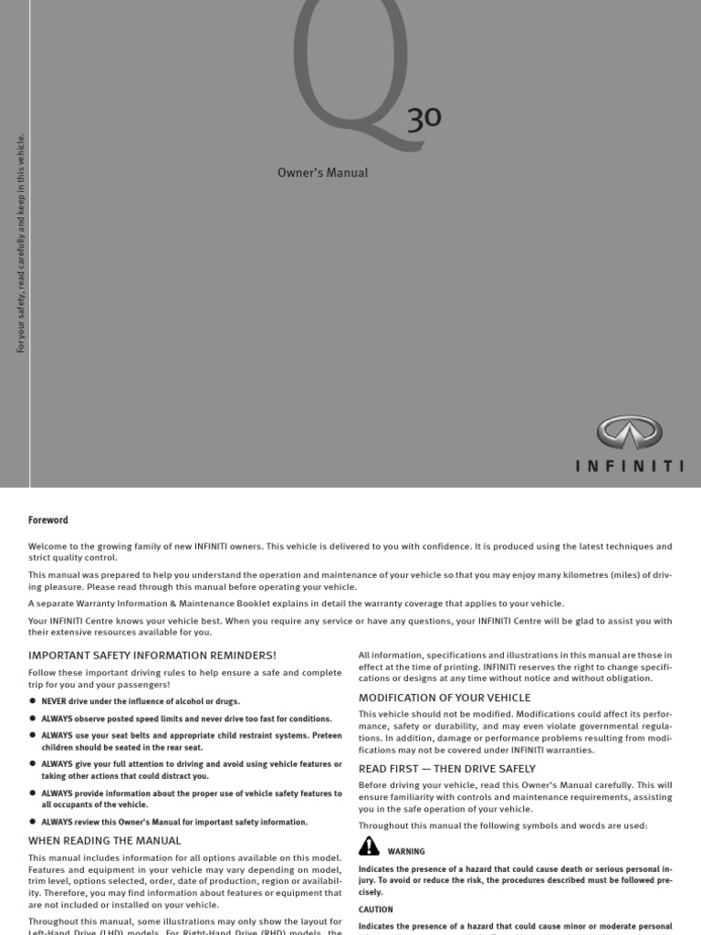 Infiniti Q30 Owners Manual PDF, PDF, Seat Belt