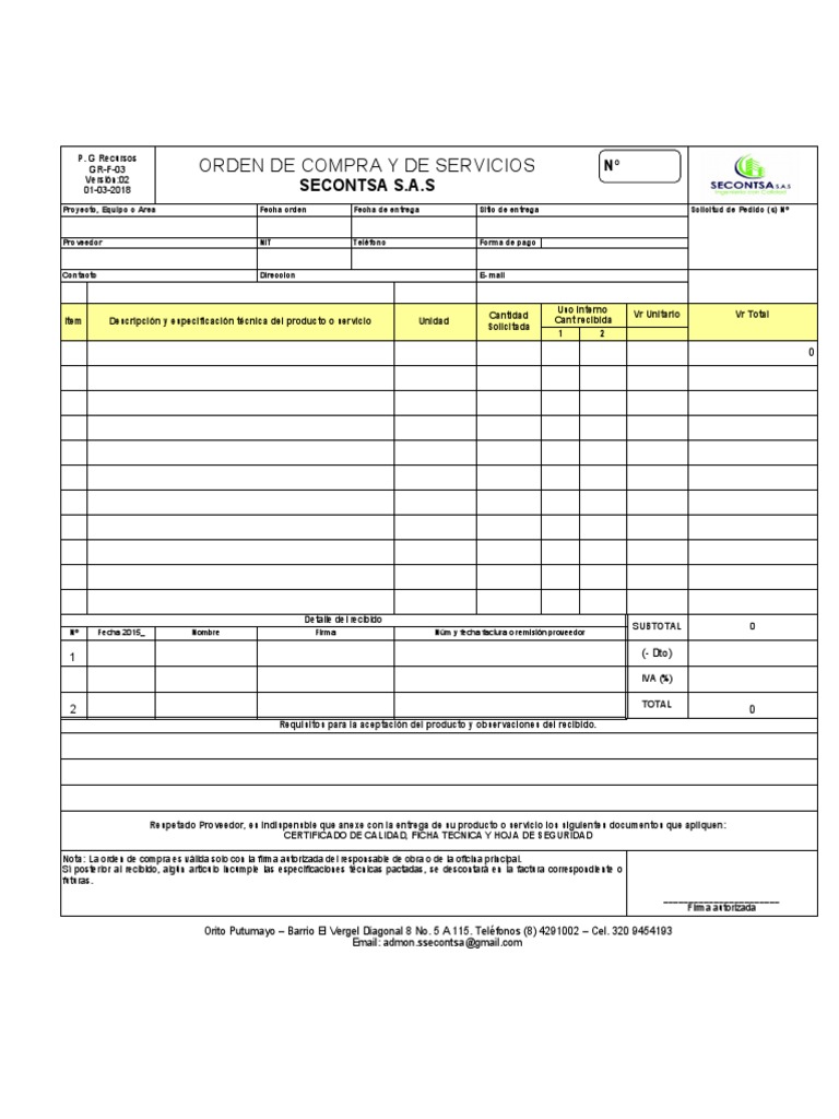 GRC-F-03. Formatos Orden de Compra y de Servicios | PDF | Business ...