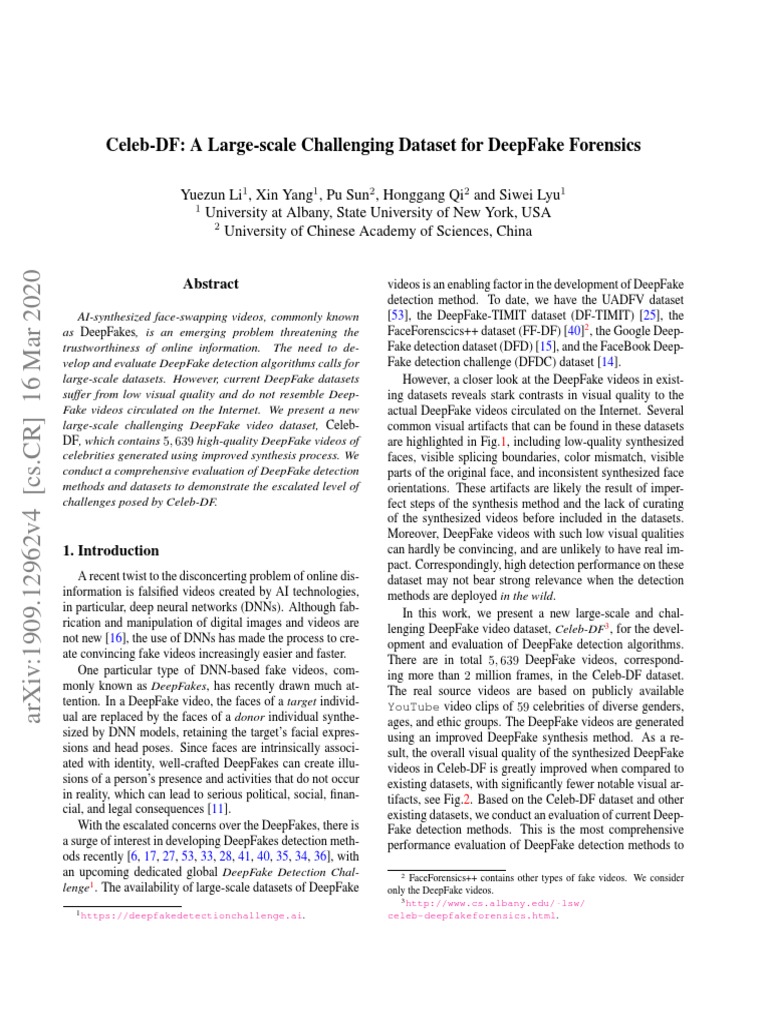 Celeb-Df: A Large-Scale Challenging Dataset For Deepfake Forensics ...