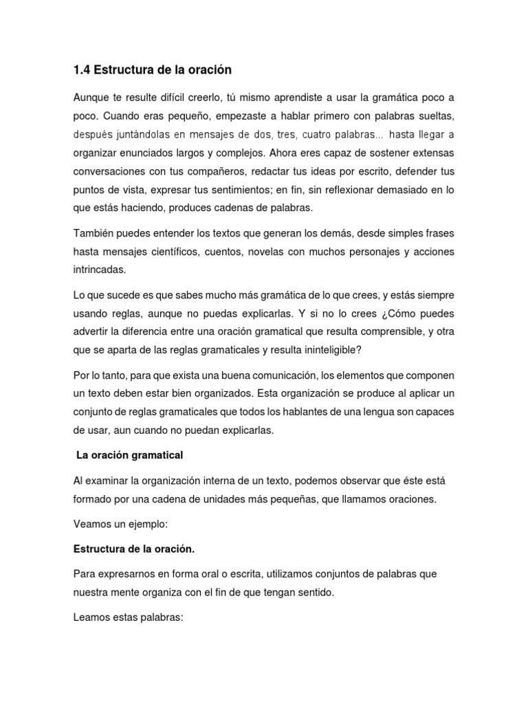 Estructura de la Oración y sus Partes | PDF | Asunto (gramática ...