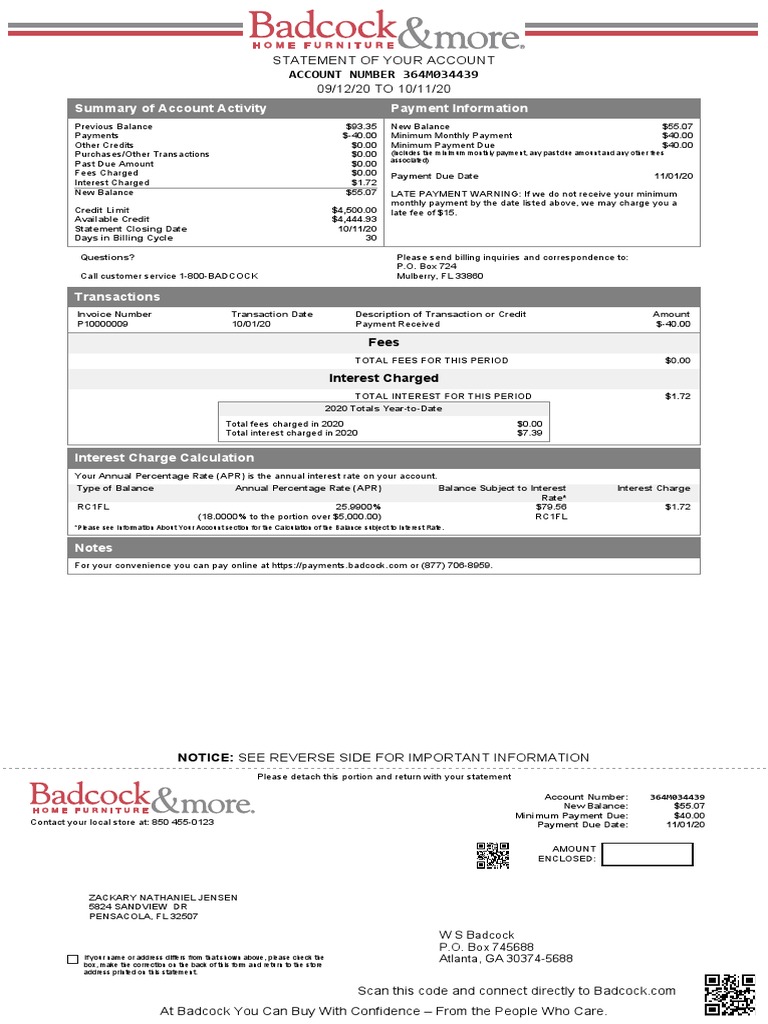 Summary Of Account Activity Payment Information PDF Annual