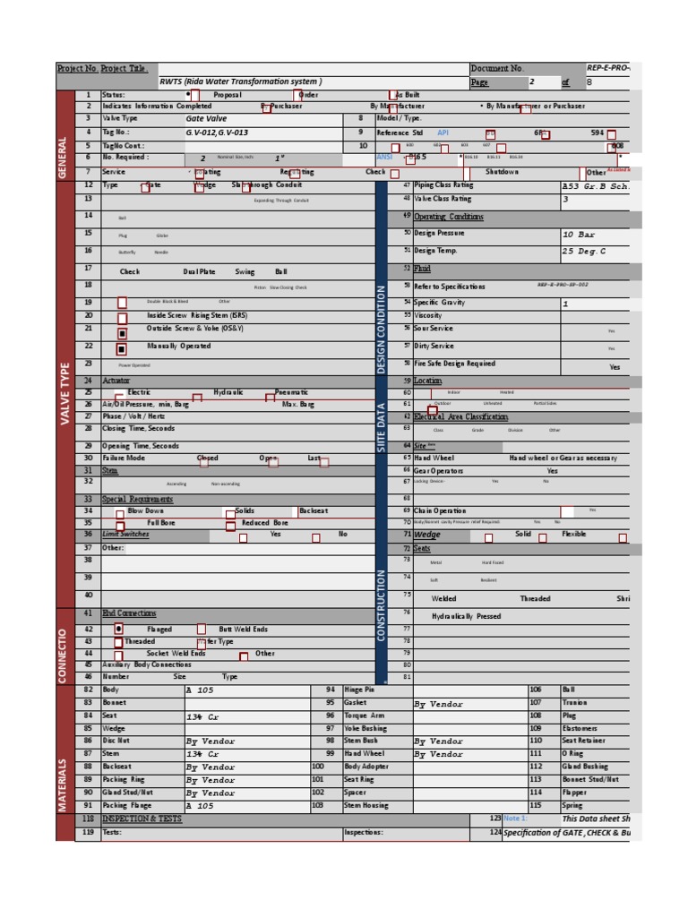 Valve Specification Data Sheet | PDF | Valve | Pipe (Fluid Conveyance)