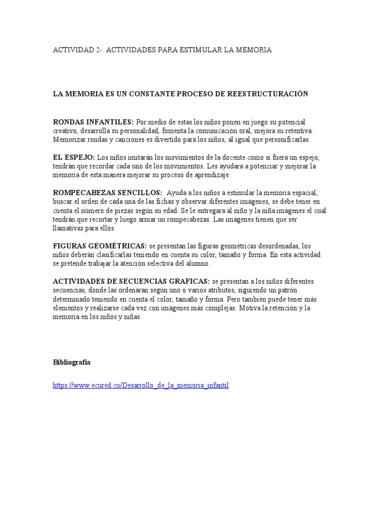Actividades para Estimular la Memoria Infantil | PDF | Arte