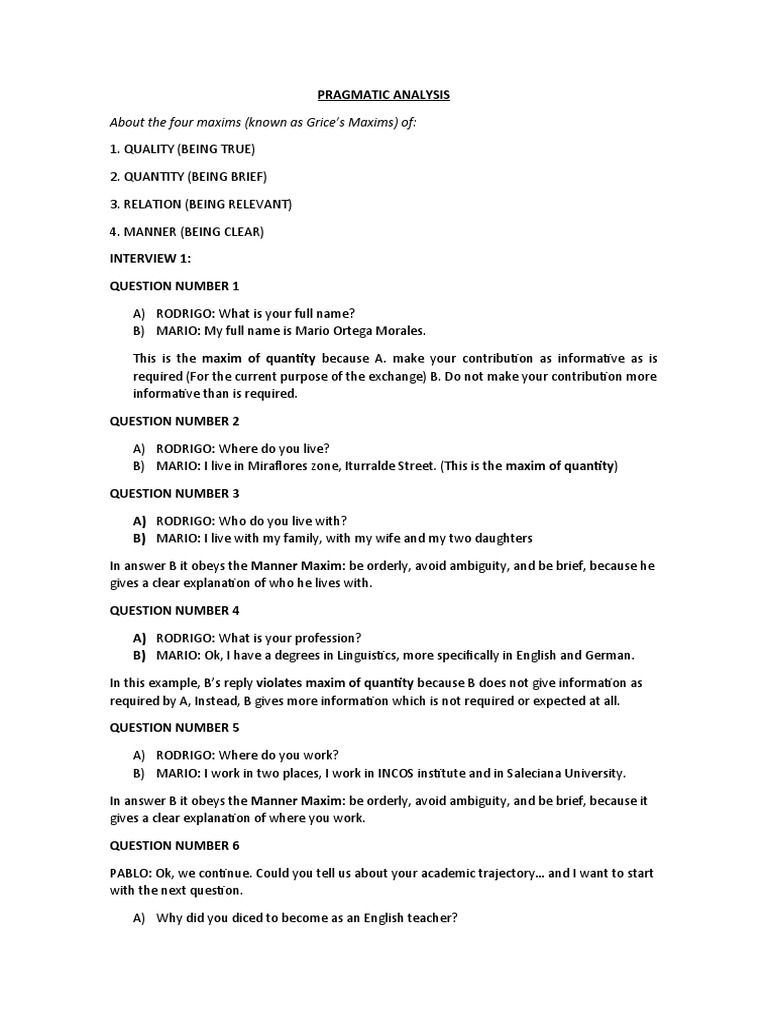 About The Four Maxims (Known As Grice's Maxims) of | PDF | Cognition ...