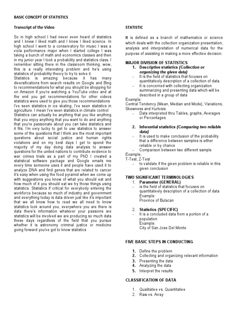 WEEK 1 - Basic Concepts of Statistics | PDF | Level Of Measurement ...