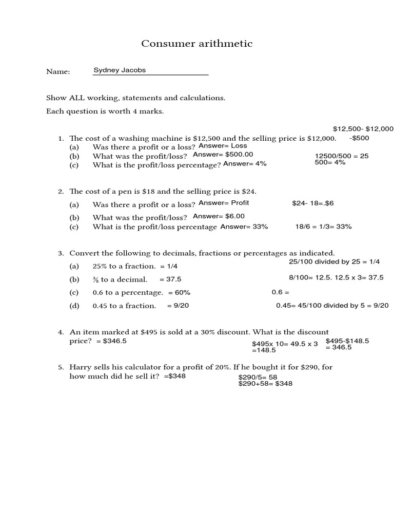 Consumer Arithmetic: Profit and Loss Calculations | PDF | Business ...