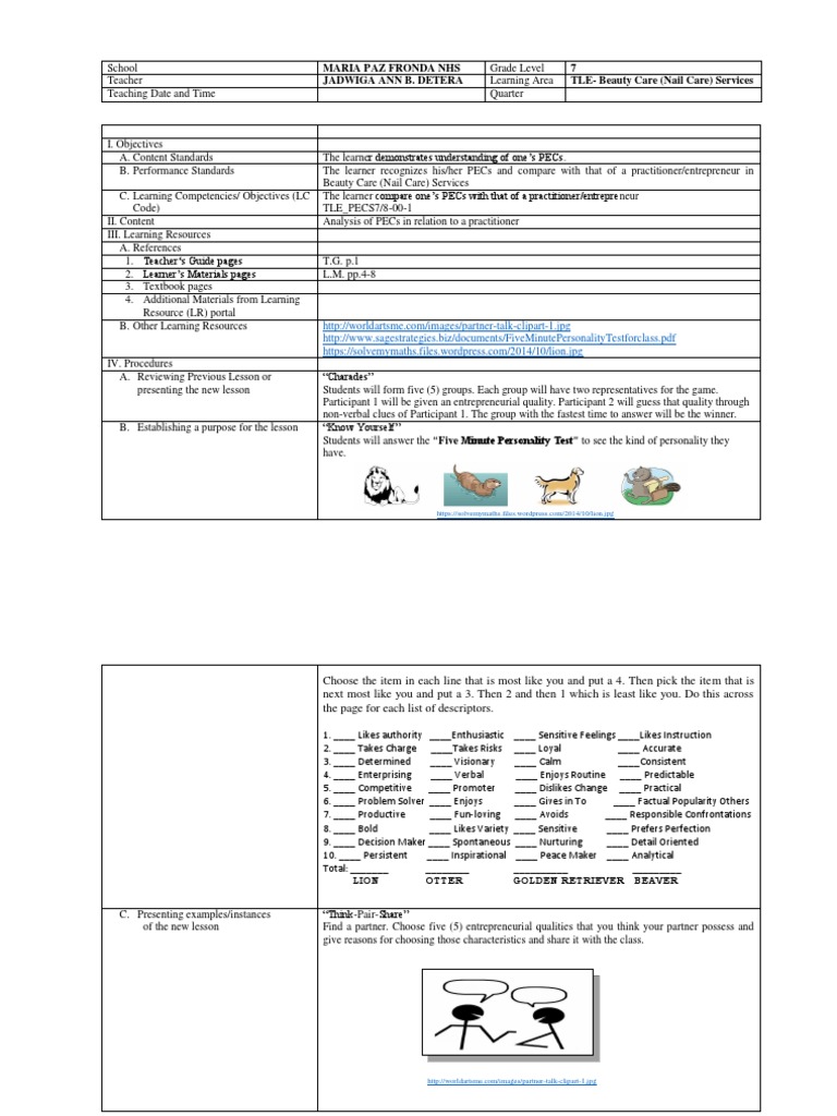 DLL Nail Care PDF Entrepreneurship Learning