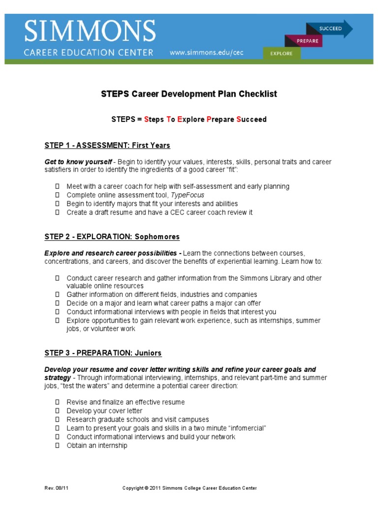 STEPS Career Development Plan Checklist: Steps Teps o Xplore Repare ...
