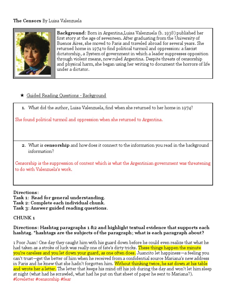 Copy of The Censors by Luisa Valenzuela EVANS | PDF | Censorship