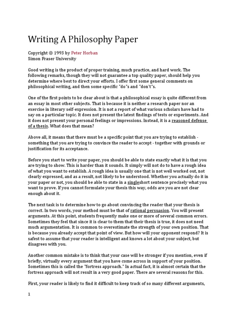 Writing A Philosophy Paper: Peter Horban | PDF | Argument | Idea