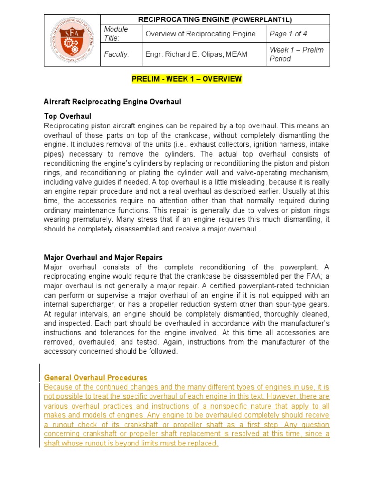 Reciprocating Engine Overhaul Guide | PDF | Piston | Engines