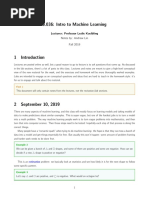 6.036: Intro To Machine Learning: Lecturer: Professor Leslie Kaelbling Notes By: Andrew Lin Fall 2019