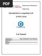 Introduction To Computing Lab (CPEN-1214) : Department of Mechanical Engineering