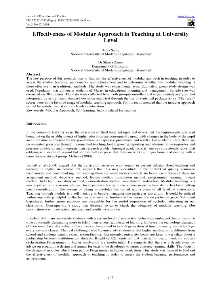 Effectiveness of Modular Approach in Teaching at University PDF | PDF ...