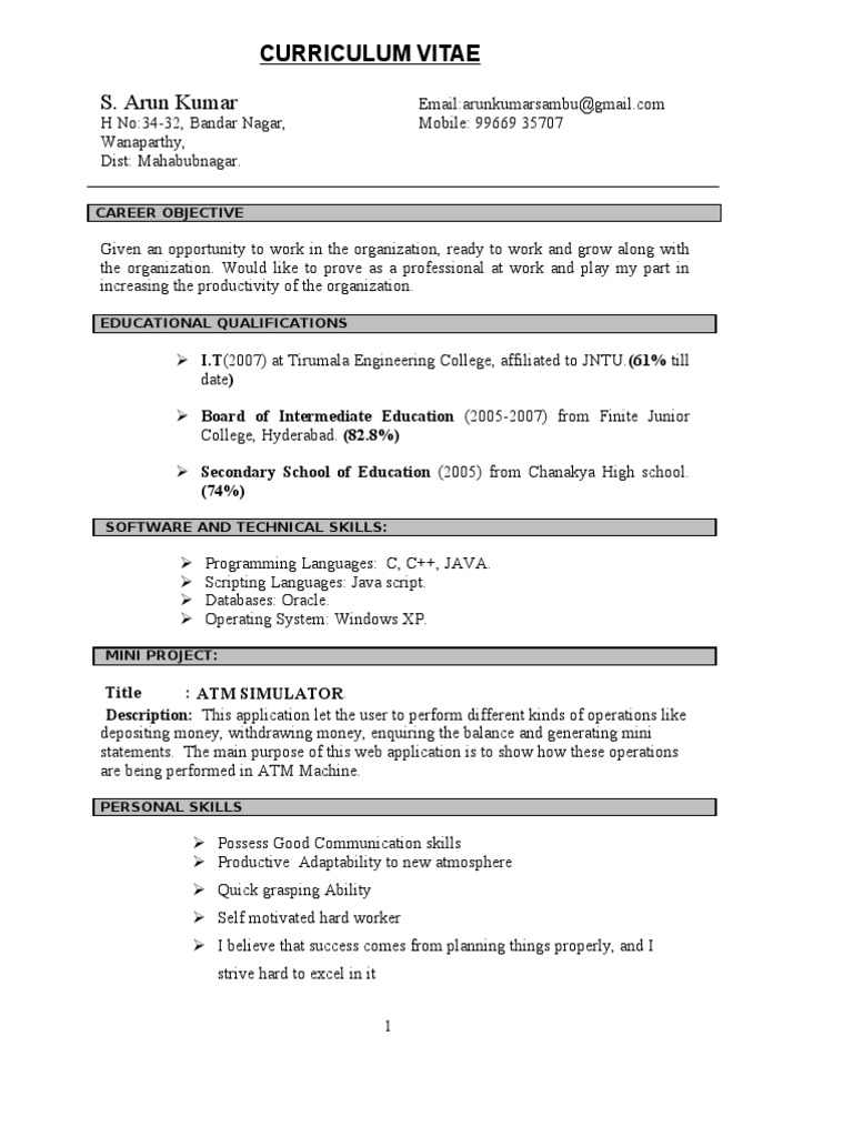 S. Arun Kumar's Professional CV | PDF