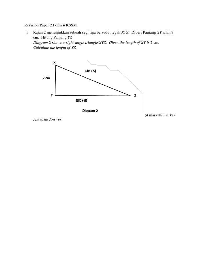 Revision Paper 2 Form 4 Mathematics KSSM | PDF