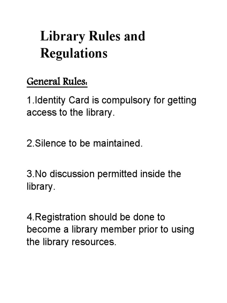 Library Rules and Regulations Guide | PDF | Librarian | Books