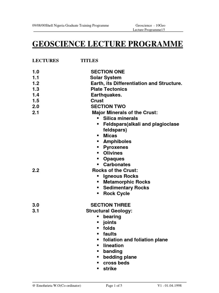 01geoscience Lecture Program | PDF | Geology | Sedimentary Rock